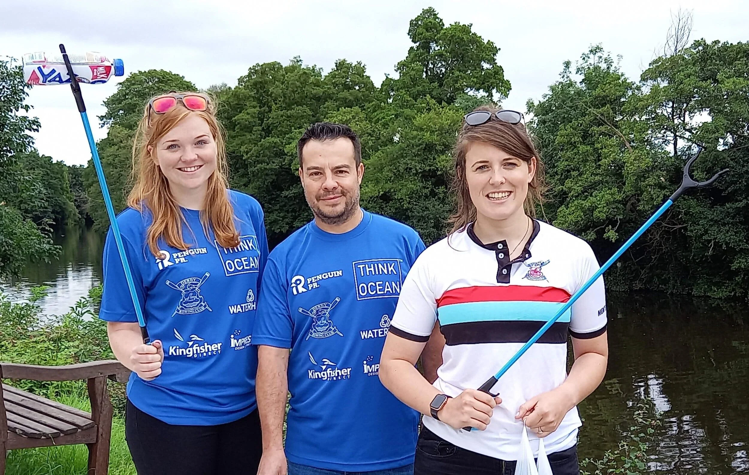From left, Sarah Rouke, vice captain and welfare officer at Derby Rowing Club, Hugo Valdes-Vera, co-founder of Think Ocean charity and Martha Nutkins, captain of Derby Rowing Club, will be wearing T-shirts made from plastic fished from the sea when they take part in a litter pick before the Hannells Darley Park Concert on Sunday.