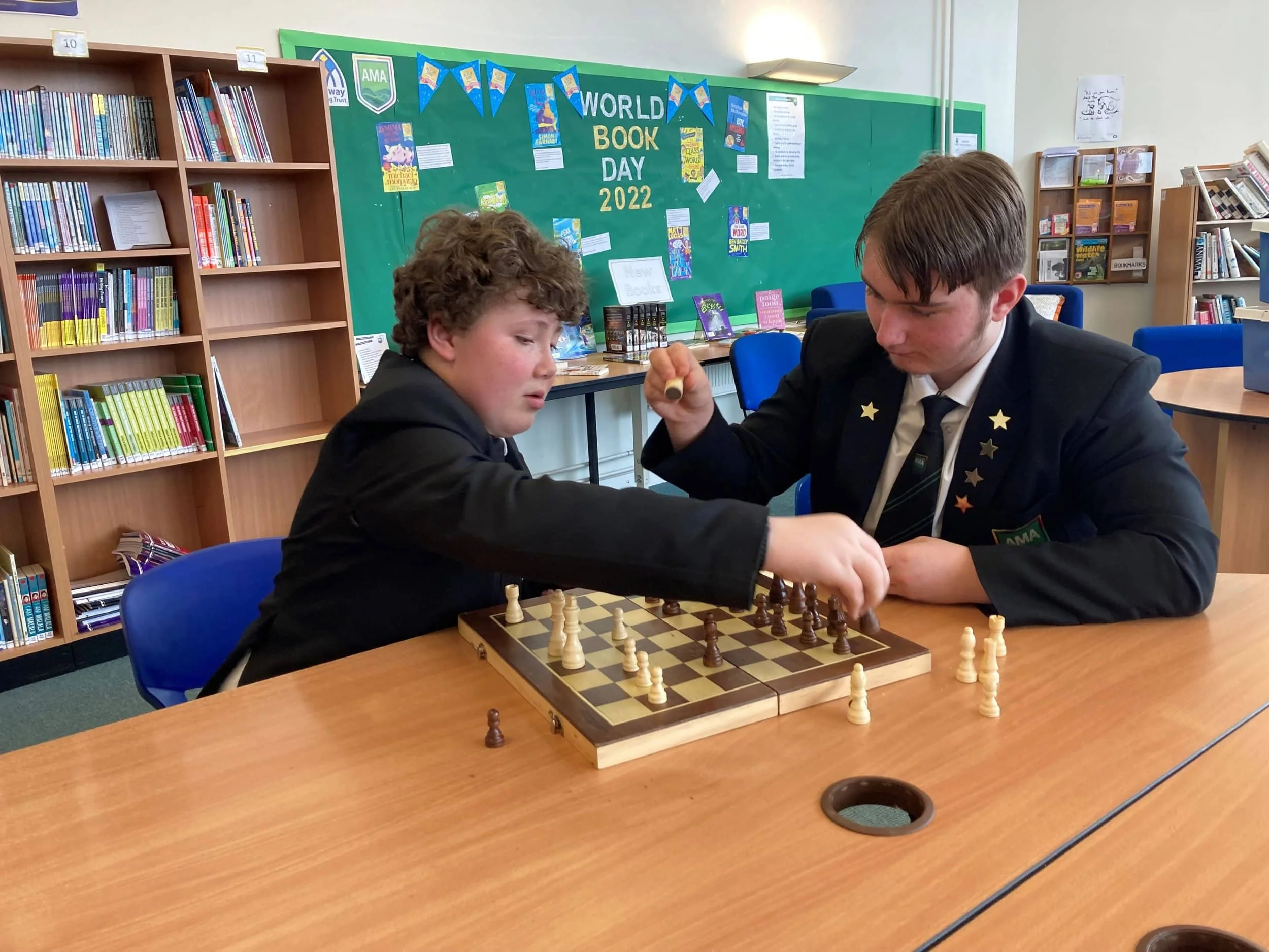 Year 8 pupils Connor Massa and Leo Bucklow enjoying a game of chess