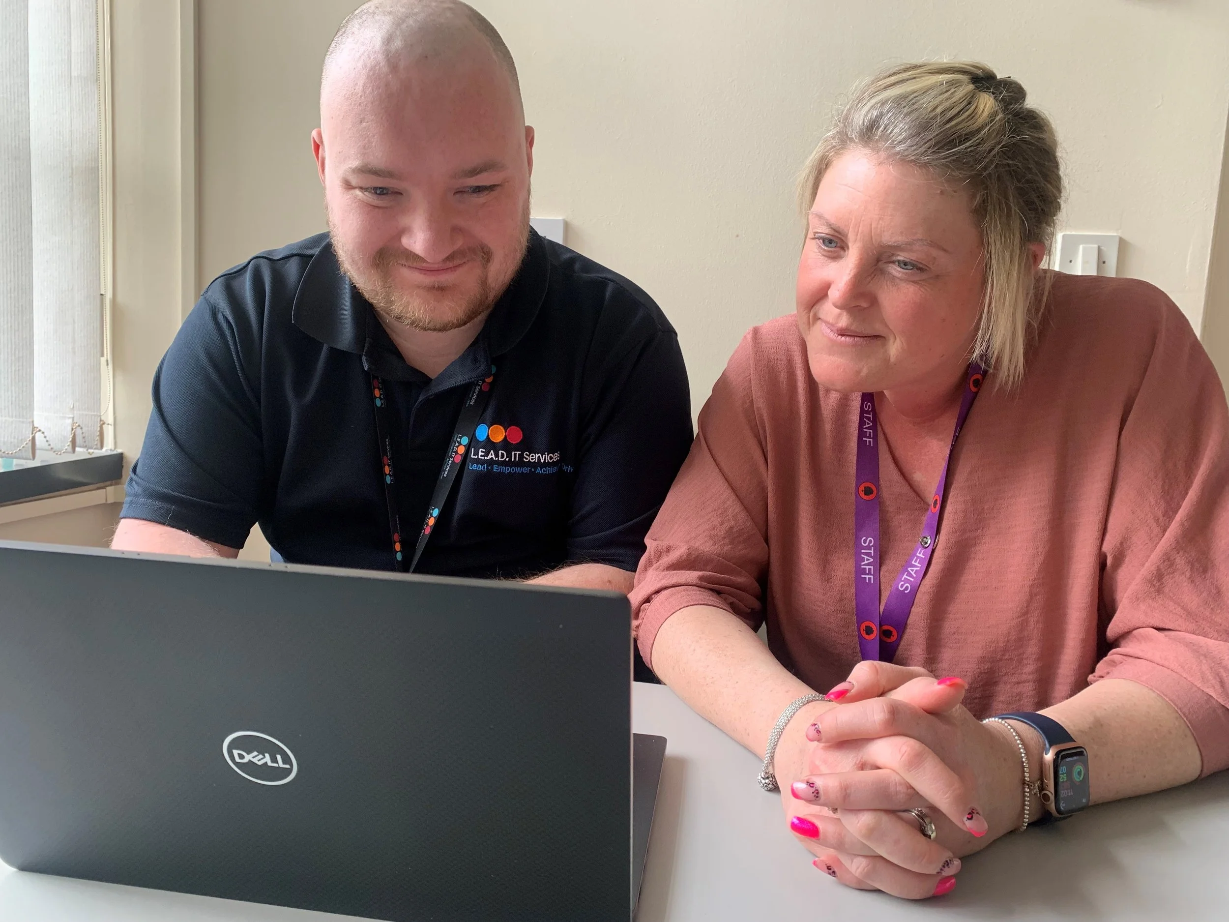 Dan Houghton (left) L.E.A.D. IT Services with Emma Wilkinson, headteacher of Portway Junior school