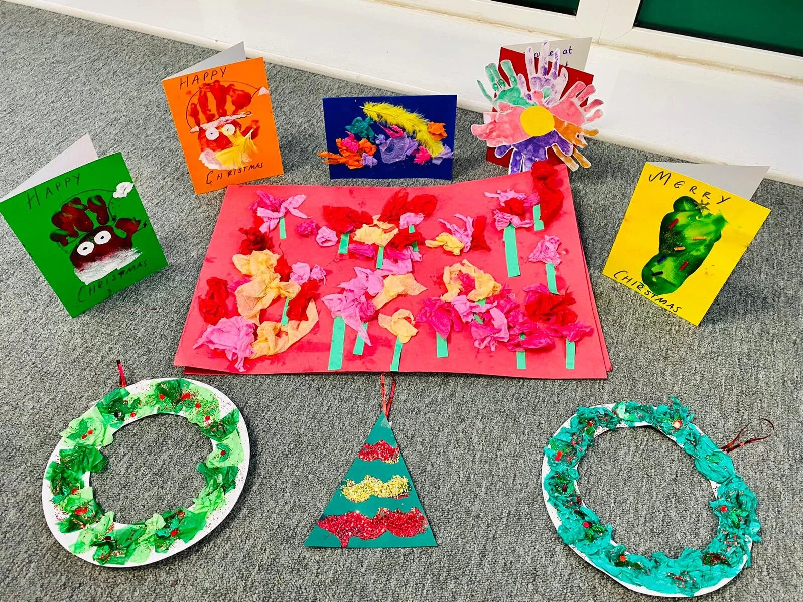 The pupils at St Giles created a range of vibrant Christmassy crafts.