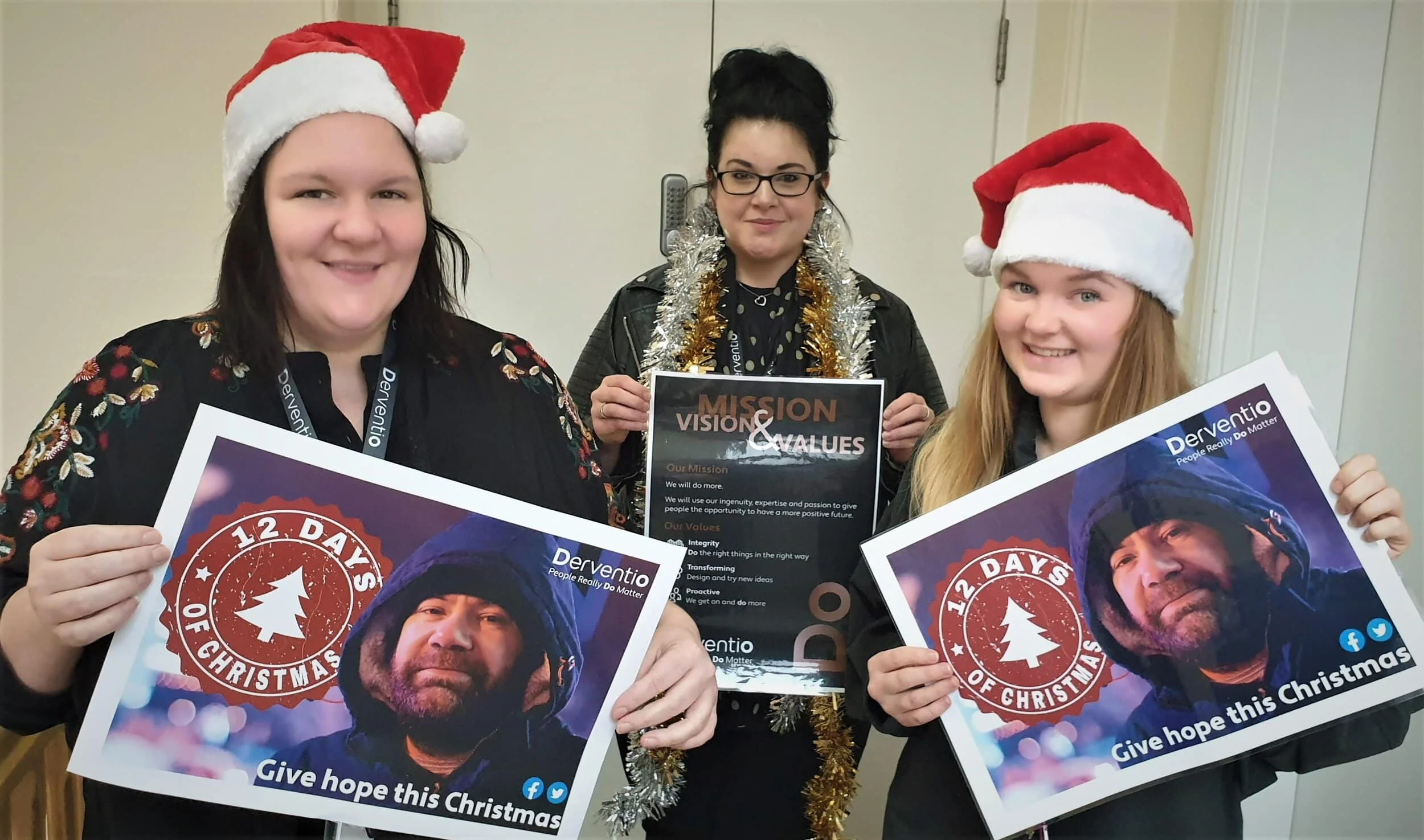 Staff at Derventio Housing Trust launching the Trust’s 12 Days of Christmas appeal, which has so far raised more than £1,300.