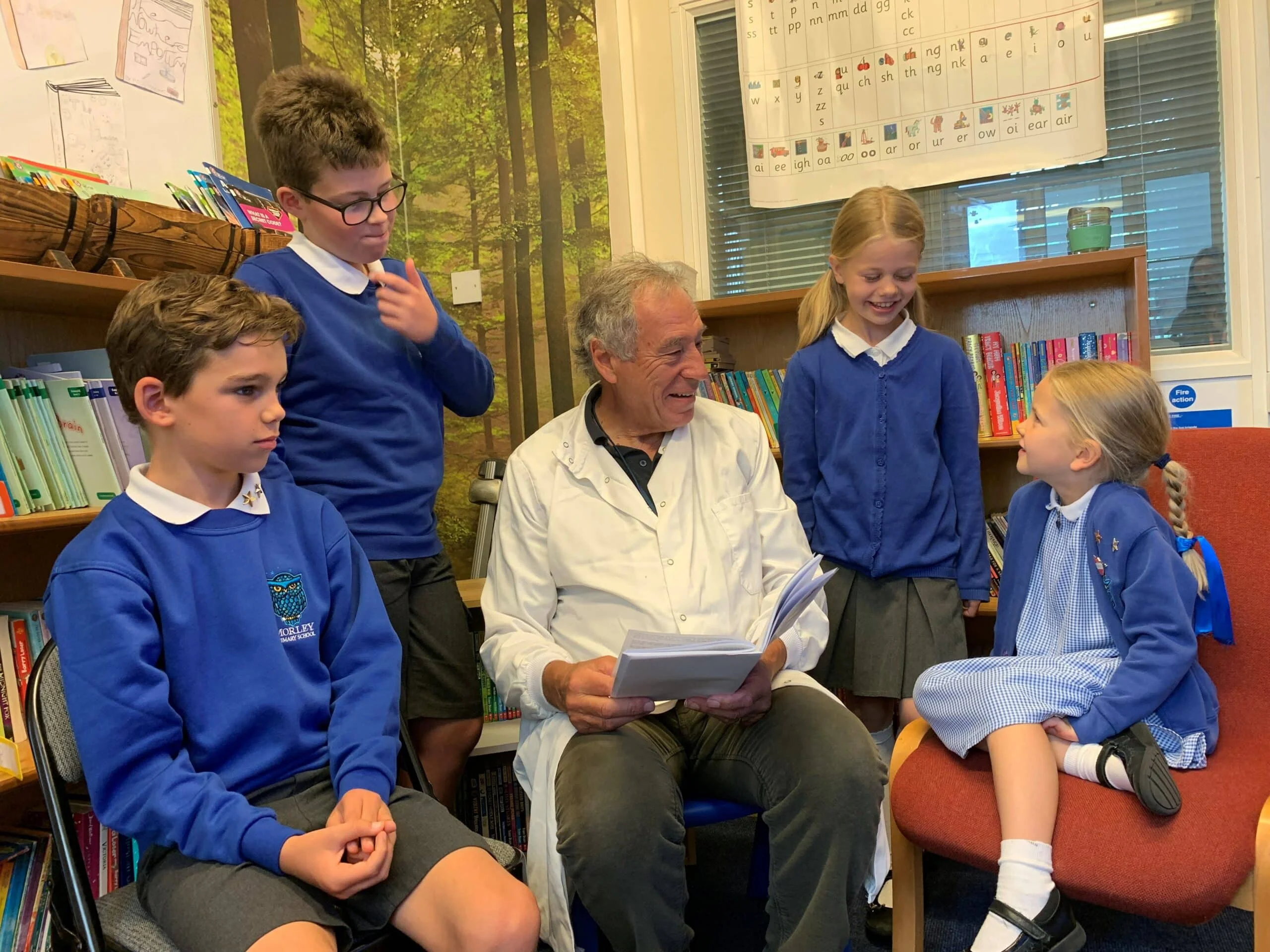 Scientist Jim Campbell with pupils of Morley Primary School