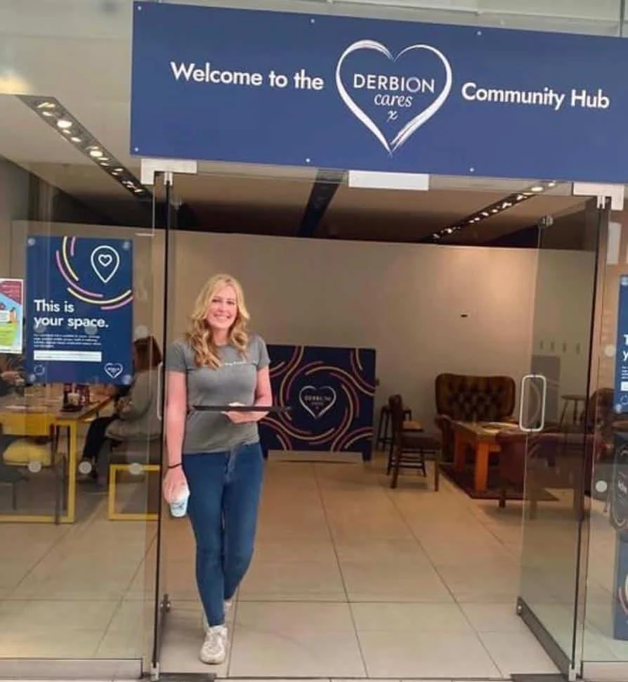 Sarah Markham of Calm In A Box outside Derbion shopping centre's community hub.