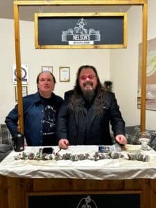 Superfan Martin Kinch with Wizzard frontman Roy Wood