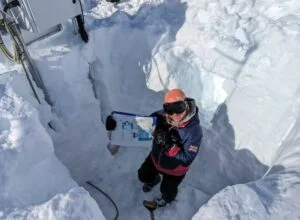 The winning design created by pupils from The Bemrose School that has been turned into a flag and is being flown at the Halley VI Research Station in Antarctica