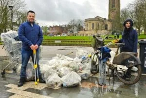 Hugo Valdes-Vega (left) and Noleen Mariappen, co-founders of global environmental charity Think Ocean with some of the rubbish collected at last week’s Big Derby Clean-Up