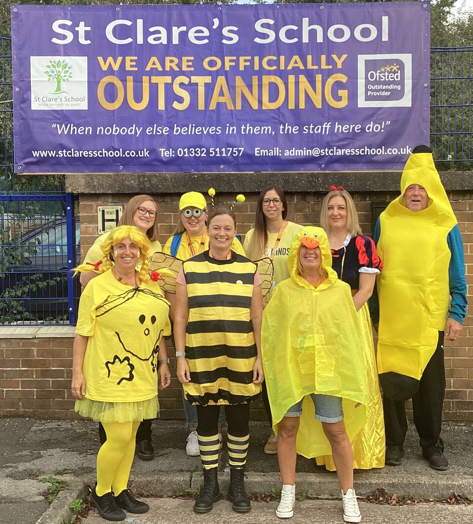 Staff at St Clare's School dressed brightly for Hello Yellow - which takes place on World Mental Health Day