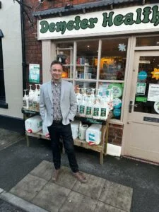 Jason Wootton outside the Sandbach health food shop