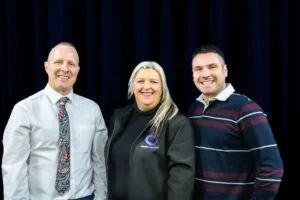 Scott McGregor (headteacher at West Park School), Lucy Laughton (CSR co-ordinator), and Daniel Pikett (careers leader).