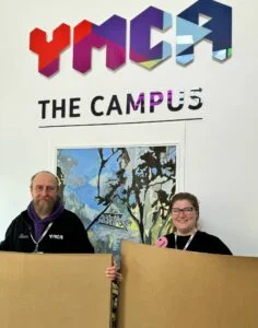 Members of the YMCA Derbyshire team with the cardboard ready for the Sleep Easy