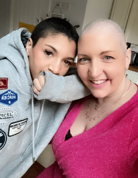 Maya (left) with mum Sam at the Brave the Shave Event for Cancer Research