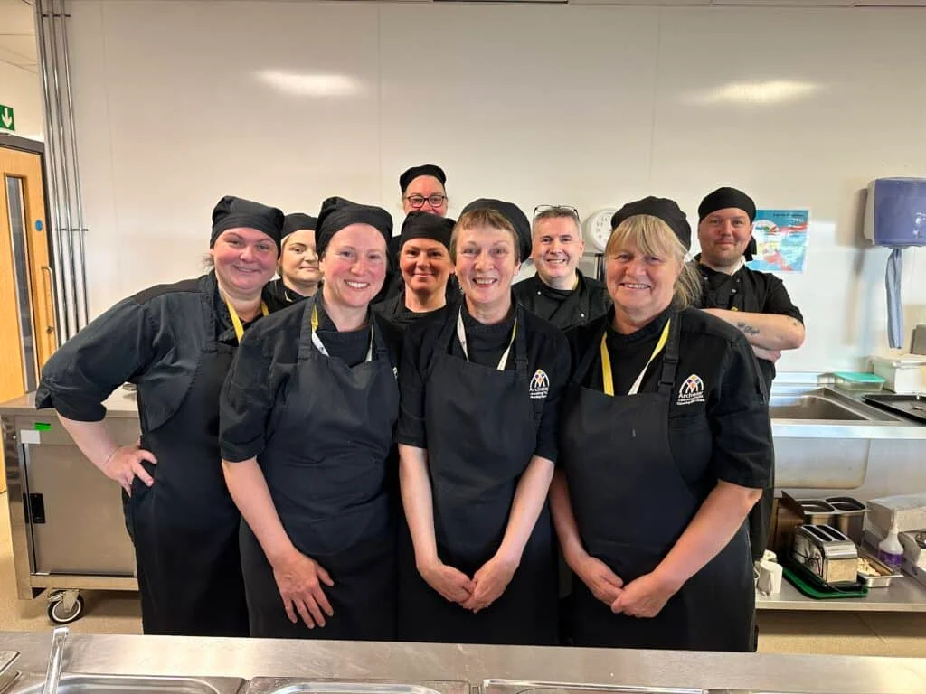 Peggy Sweeting serving her last dinner at Lees Brook Academy before she retires