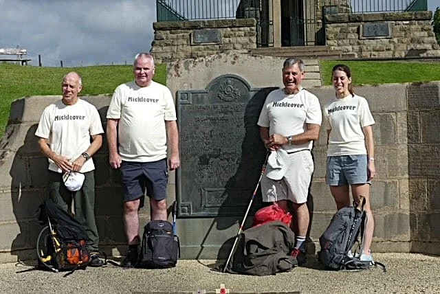 From left, Army veteran Simon McCarthy, former Army Royal Signals soldier Simon Briggs, Bruce Spencer and Eleanor Bygrave at the memorial to the Sherwood Foresters at Crich Stand ahead of a walk held to honour our military heroes.