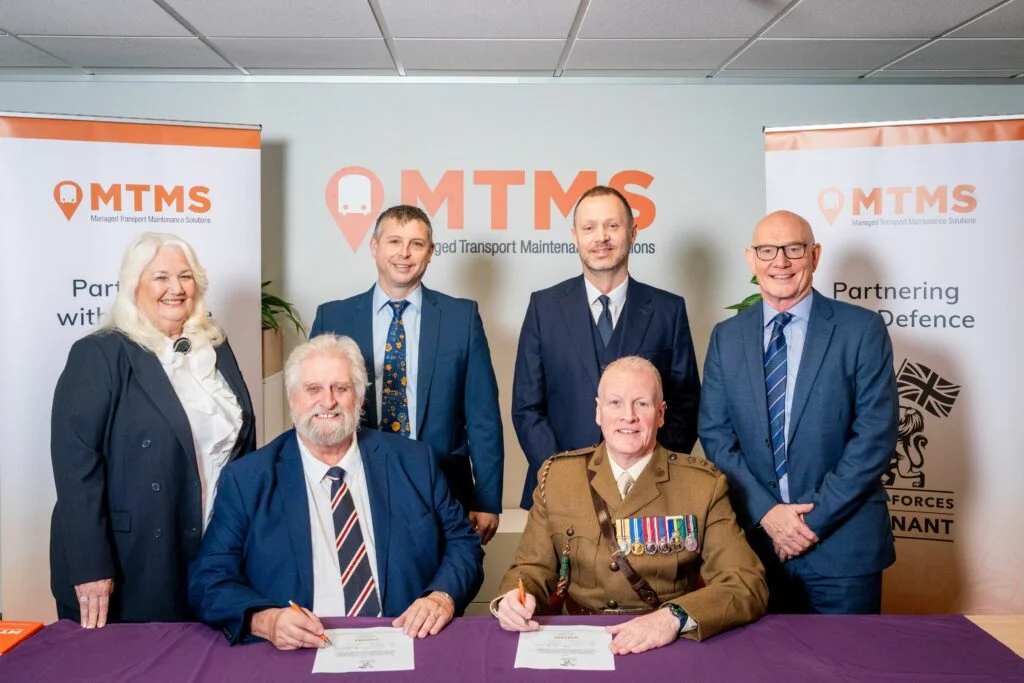 From left, Cherril Prentice, a director at MTMS, Malcolm Prentice, the firm’s group chairman, operations director Peter Stretton, managing director Matt Forst, Lt Col David Dawber and MTMS’s financial director Colin Peacock, at an event held last year to confirm MTMS’s commitment to answering the call of duty to the Defence Employer Recognition Scheme.