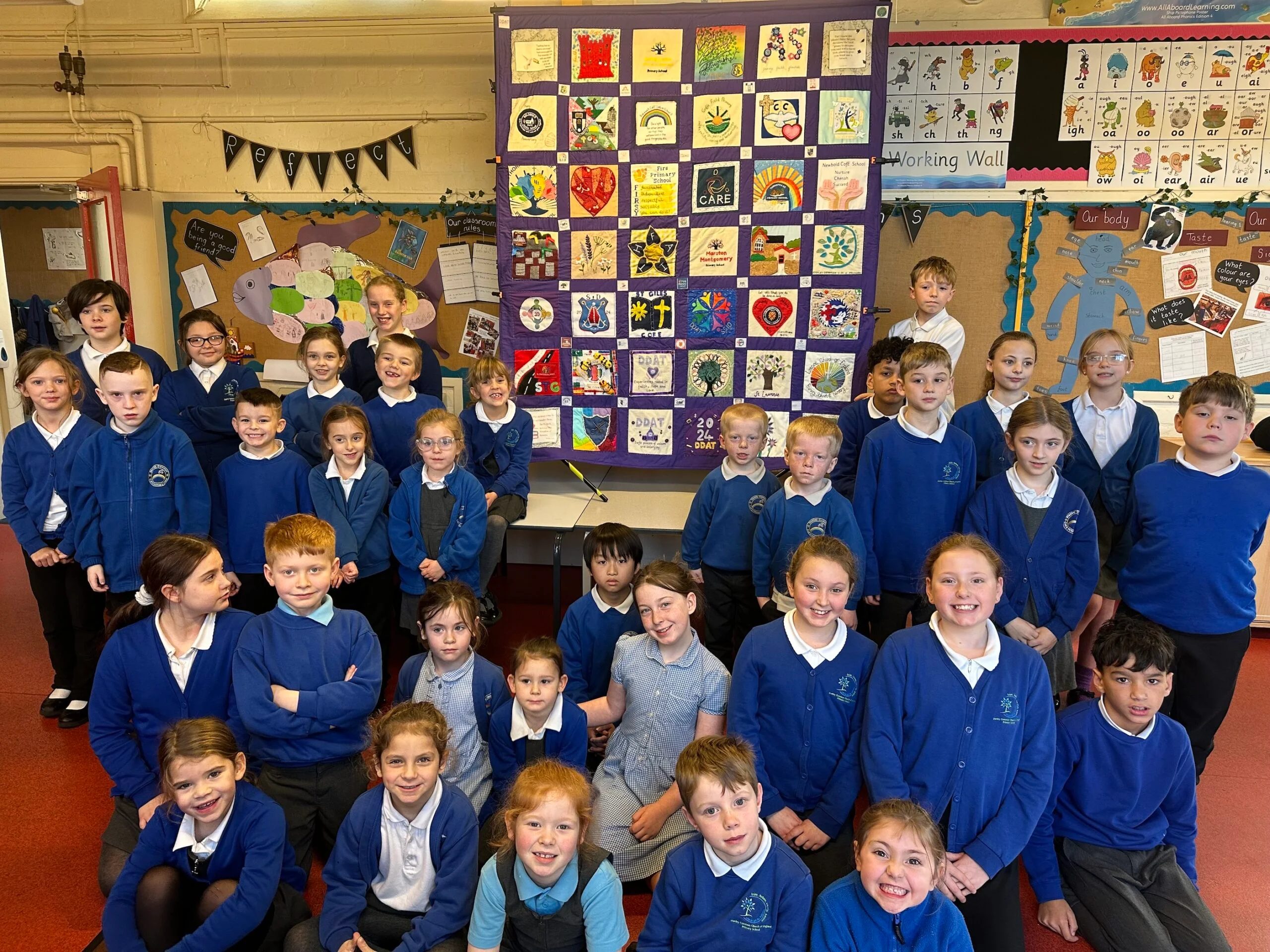 The pupils at Stanley Common CoE Primary school are the first to proudly display the quilt