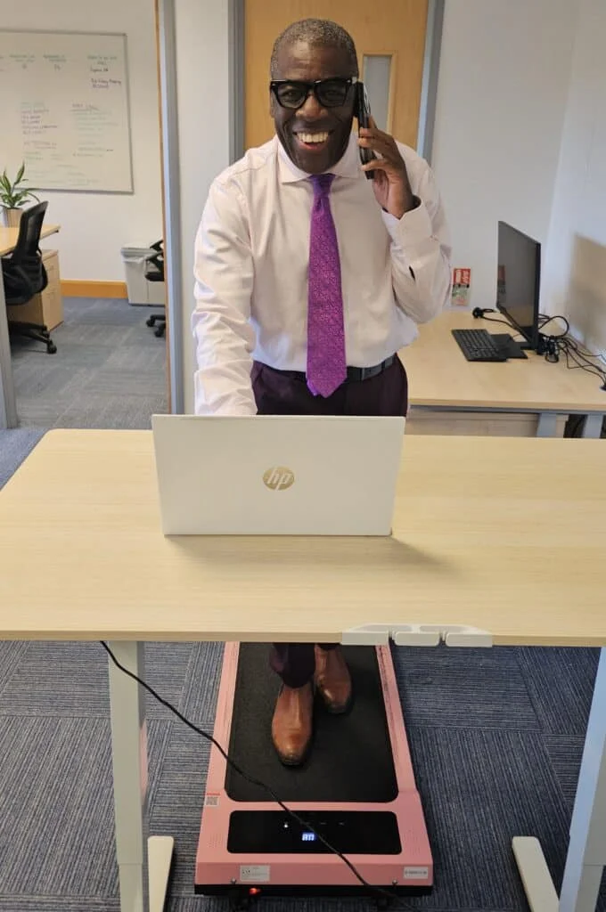 franetic-digital-marketing David Roberts, managing director of Derby-based JDR Group, tries out the company's new under-desk treadmill.