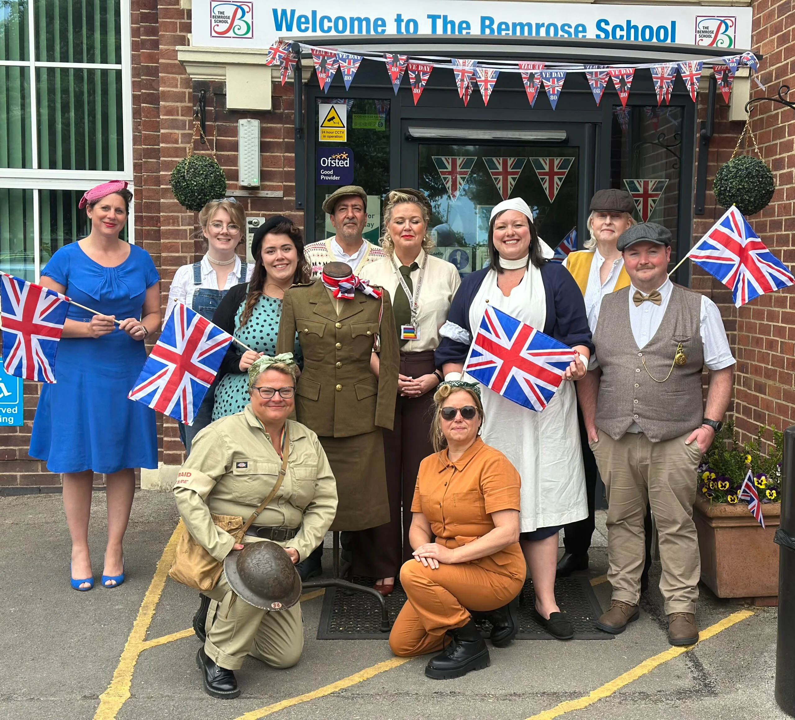 Staff at The Bemrose School dressed in traditional outfits to celebrate VE Day