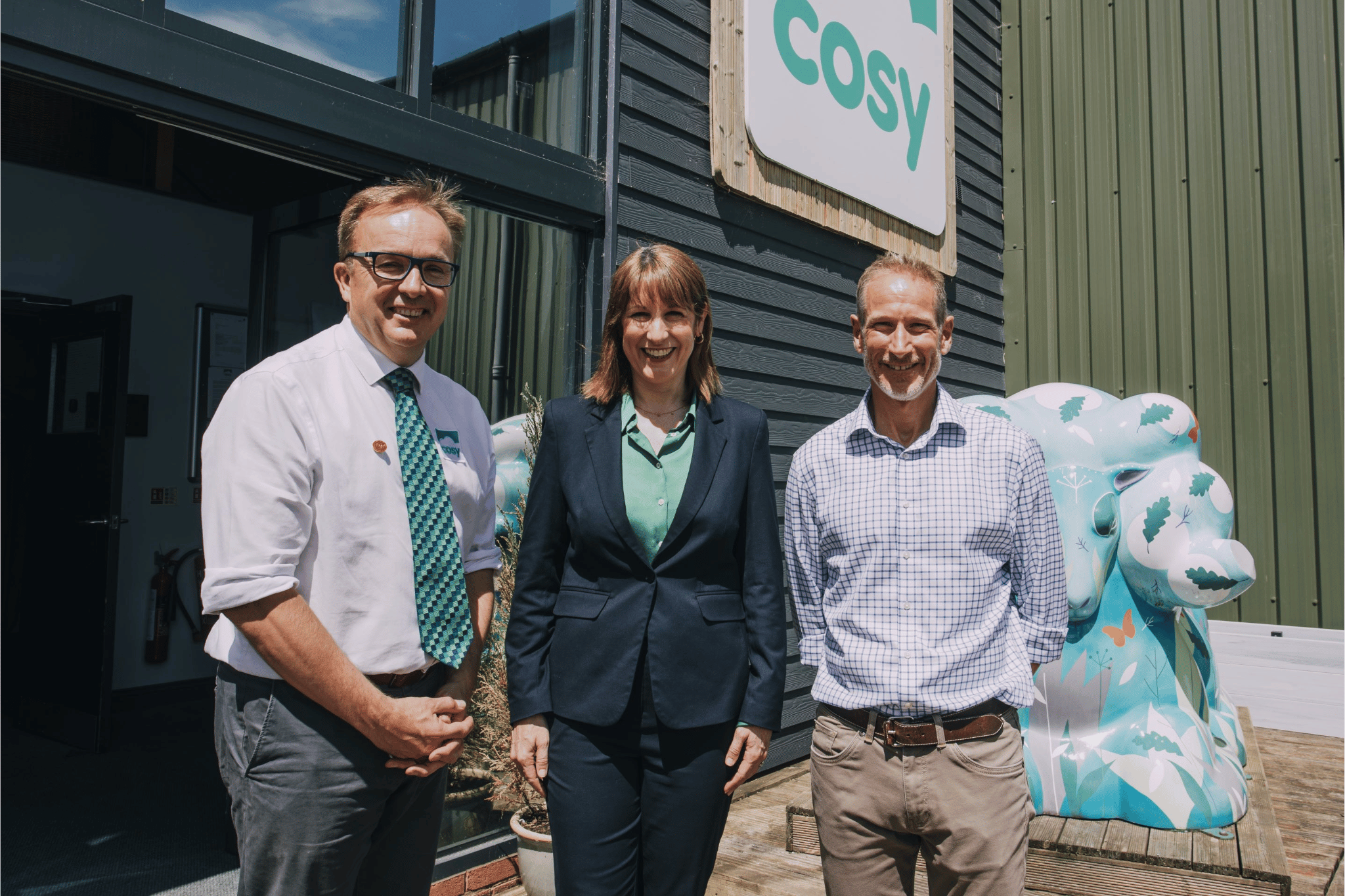Peter Ellse, CEO of Cosy Direct, Rachel Reeves MP, Chancellor of the Exchequer and David Hook, managing director of Cosy Direct.